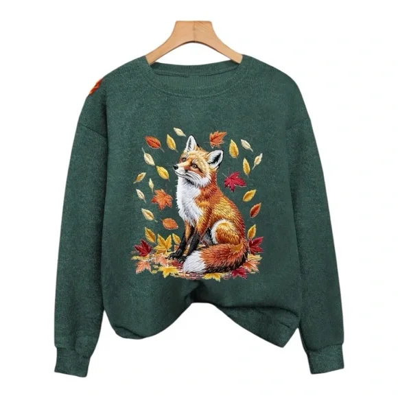 Sweater with Fox and Leaves Design varios sizes available Elastane, Viscose - Picture 1 of 3